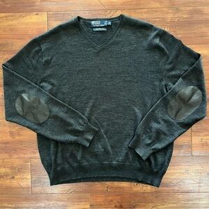 Vintage Polo by Ralph Lauren 100% Merino Wool Sweater with Leather Elbow Pads